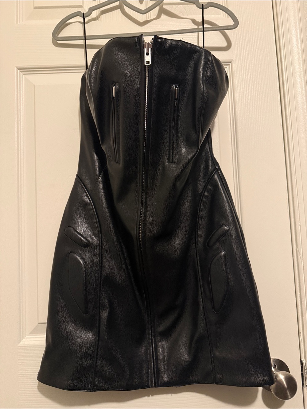 Strapless Black Faux Leather Mini Dress
